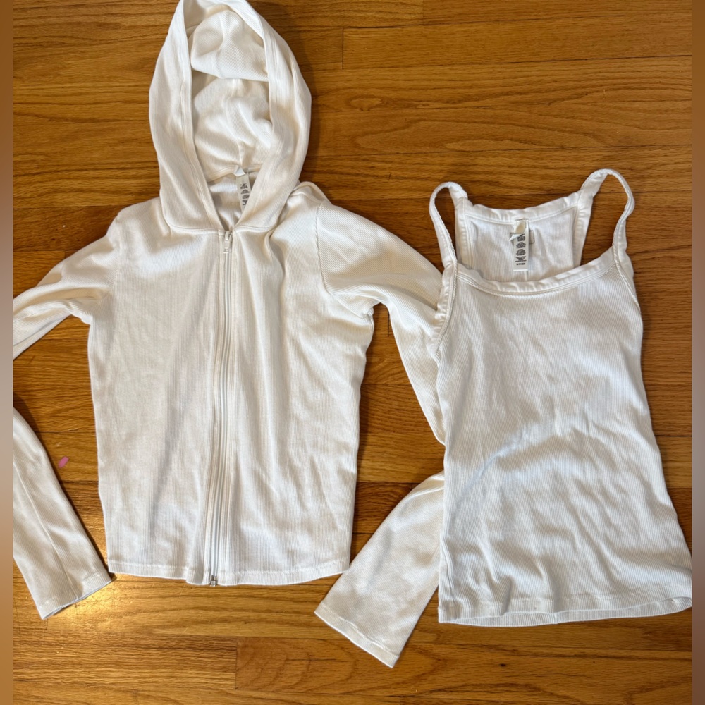 Skims marble ribed zip up hoodie and matching tank